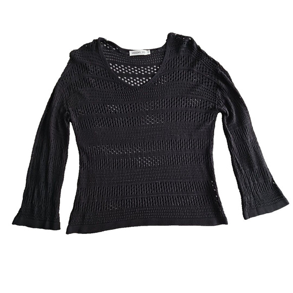 Hooklzo Tunic Blouse Medium Black Crochet Fairycore Y2K Boho Long Sleeve Luxe - Picture 1 of 15